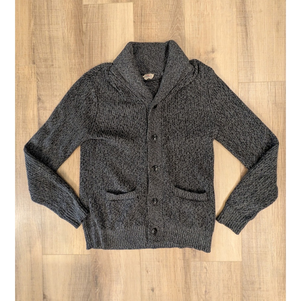 Faherty Mens M Shawl Collar Cardigan Sweater Cotton Cashmere Chunky Knit Gray